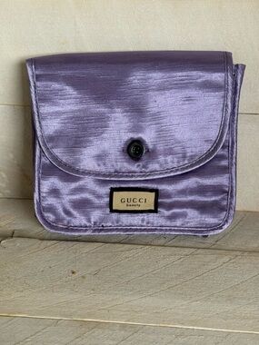 Gucci Beauty Lavender Satin Cosmetic Pouch with Button Flap